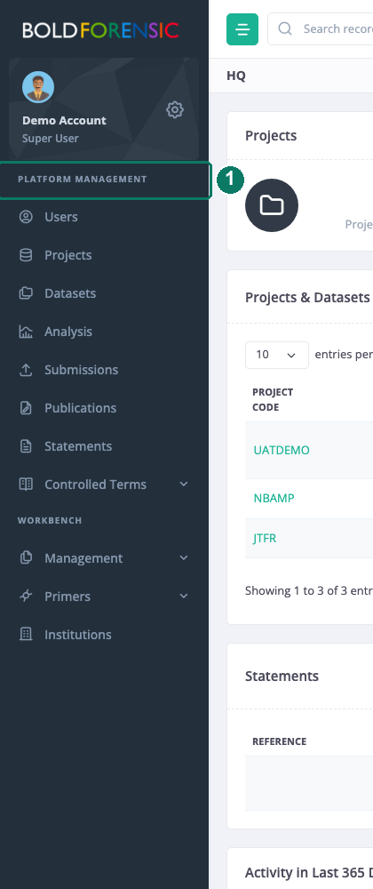 The Platform Management block in the sidebar