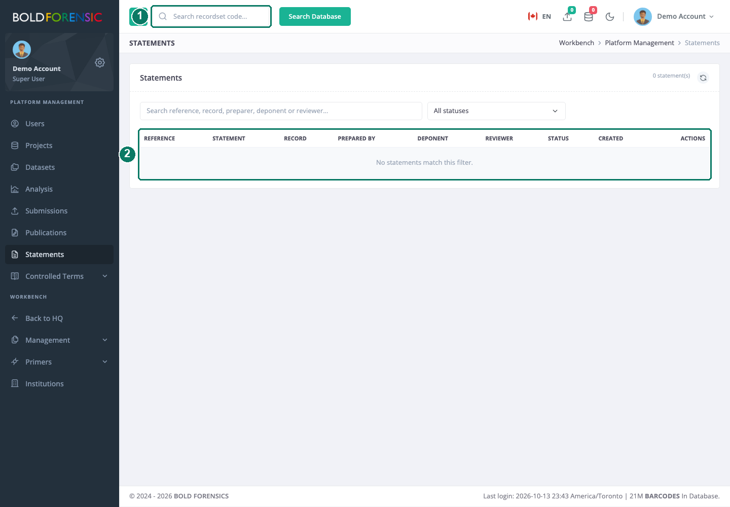 The Statements page