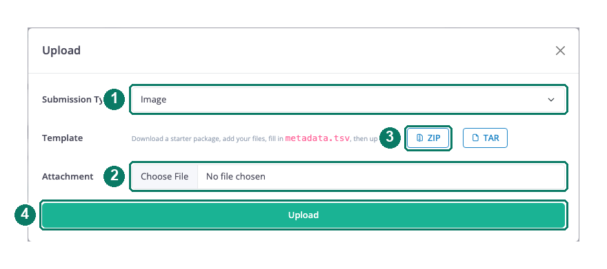 The Upload dialog for an image package