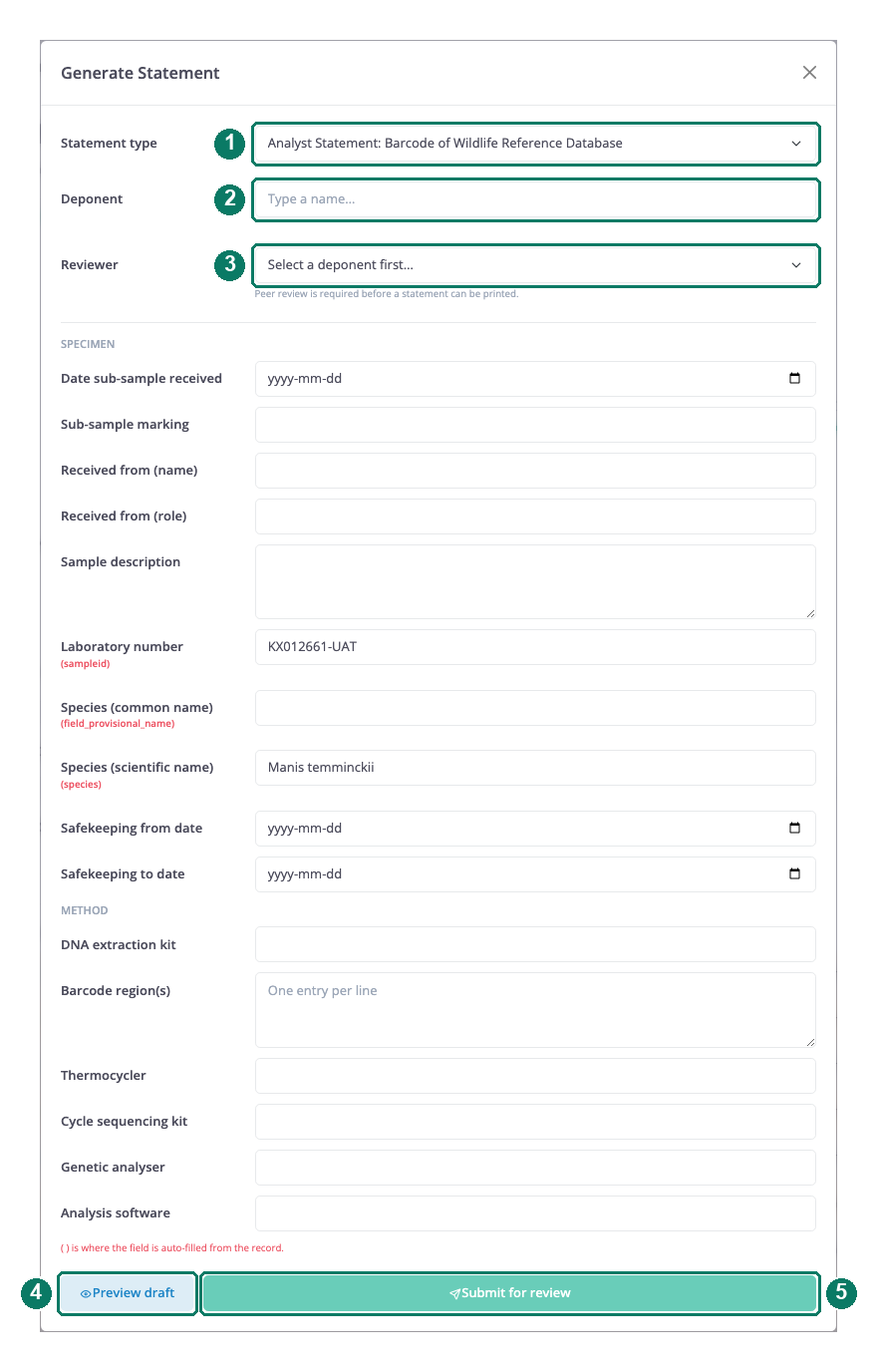 The Generate Statement form