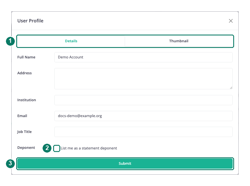 The User Profile dialog