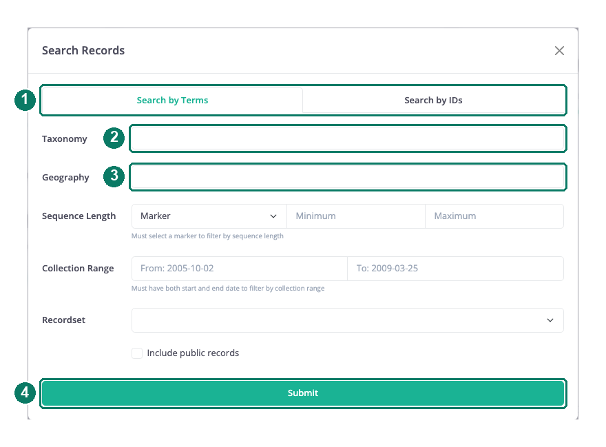 The Search Records dialog