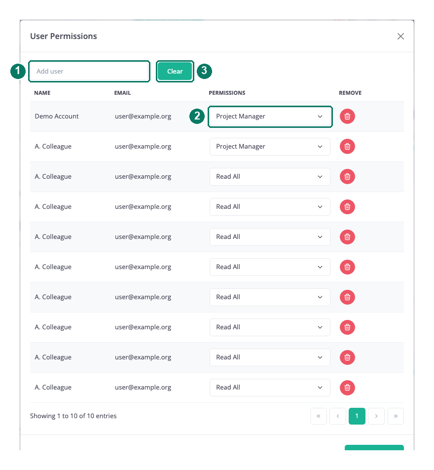 The User Permissions dialog