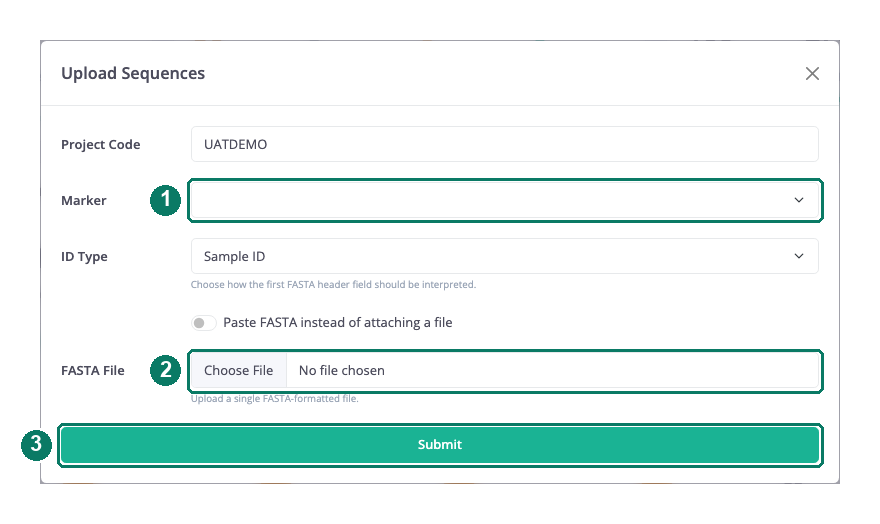 The Upload Sequences dialog